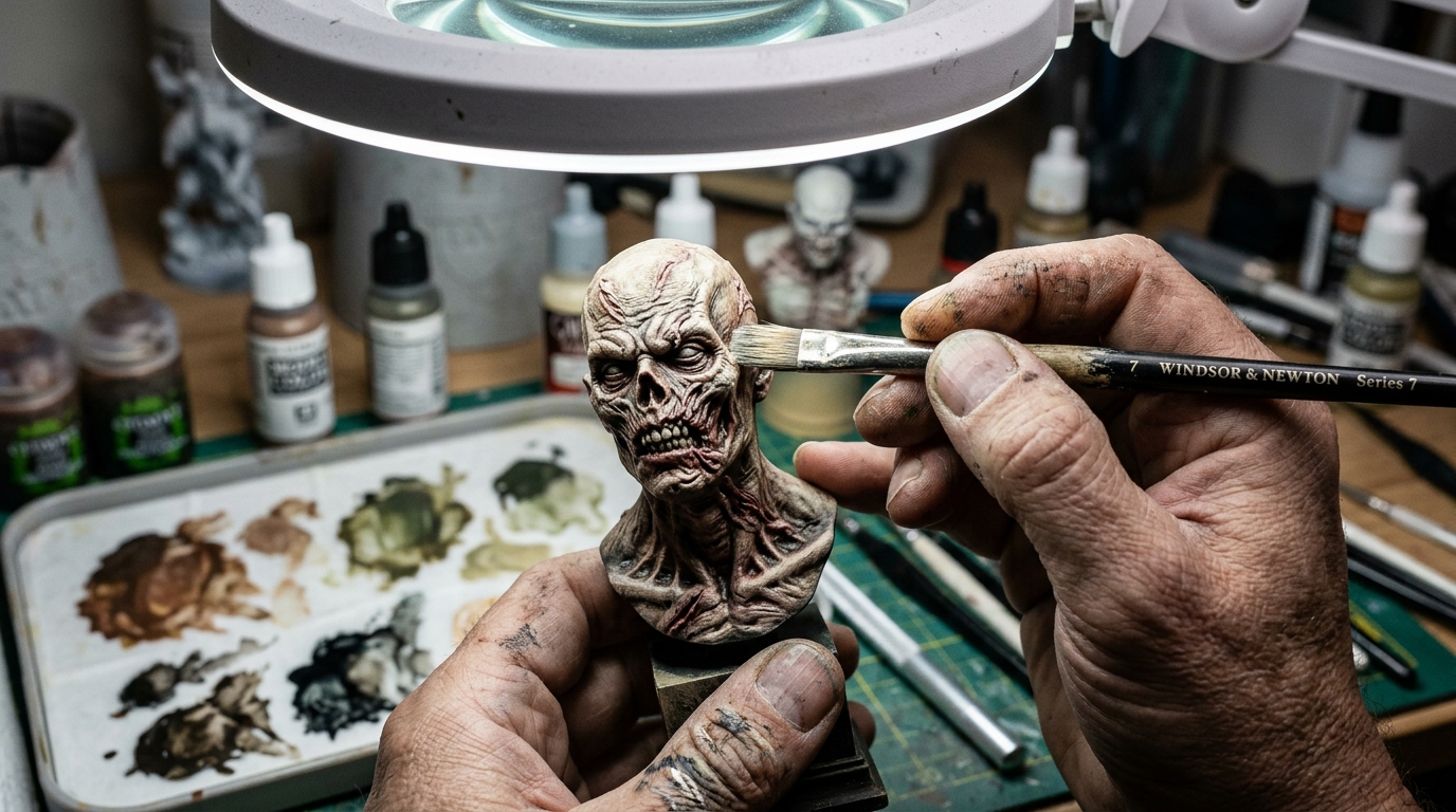 Artistic finishing of Asylum Ghouls collector bust with dry-brush detailing