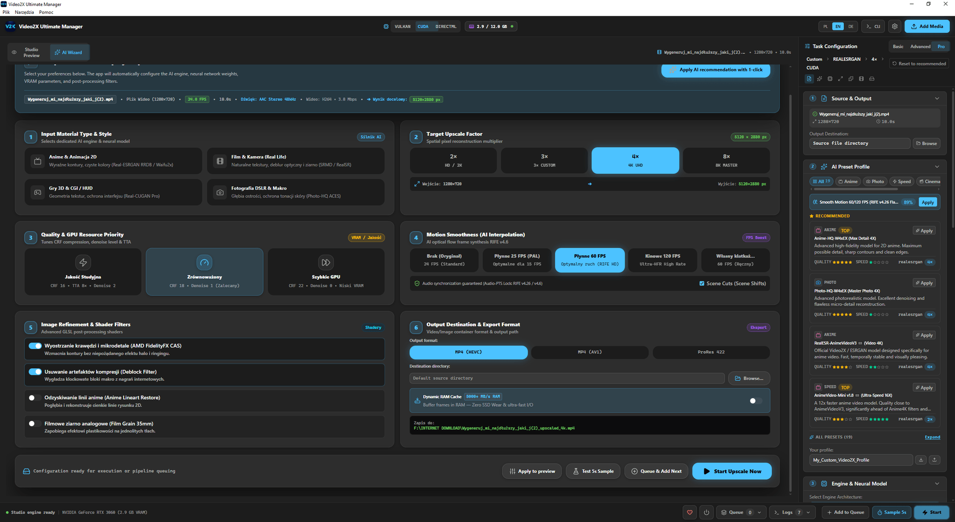 Native Tauri 2.0 desktop user interface with GPU acceleration in Video2X Ultimate Manager